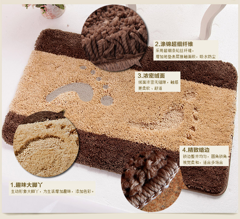 
                                        轩皇世家大脚丫地垫 防滑吸水门垫子浴室垫 灰色脚Y 40*60cm                