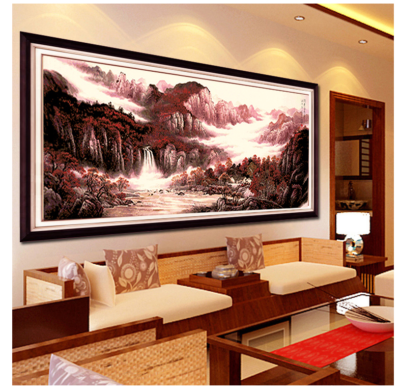 
                                        世轩精准印花十字绣鸿运当头之聚宝盆风景山水画十字绣客厅大画非成品 11CT精准印花棉线                
