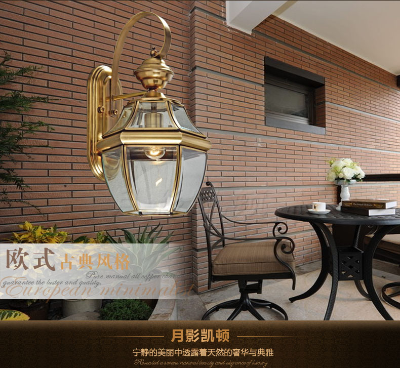 
                                        月影凯顿防水户外壁灯欧式全铜灯过道走廊庭院灯室外阳台工艺壁灯 中号                
