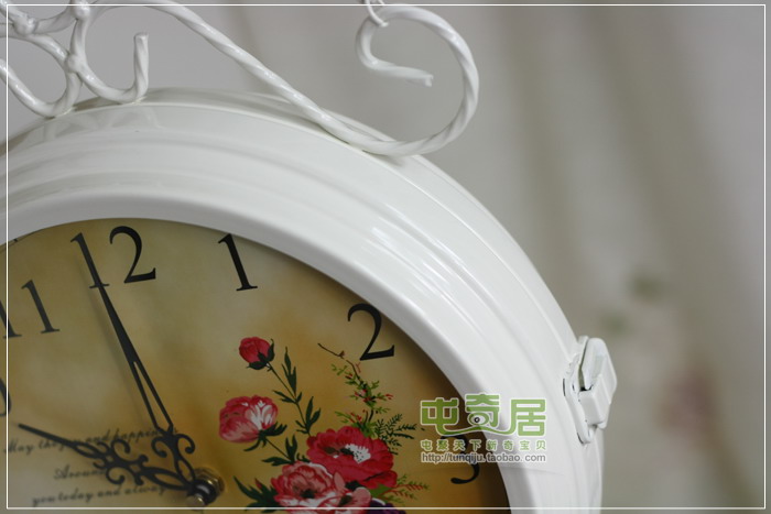 
                                        台湾太阳机芯/屯奇居（TQJ）双面挂钟/铁艺挂钟/欧式挂钟/田园挂钟/YH2237 白色                