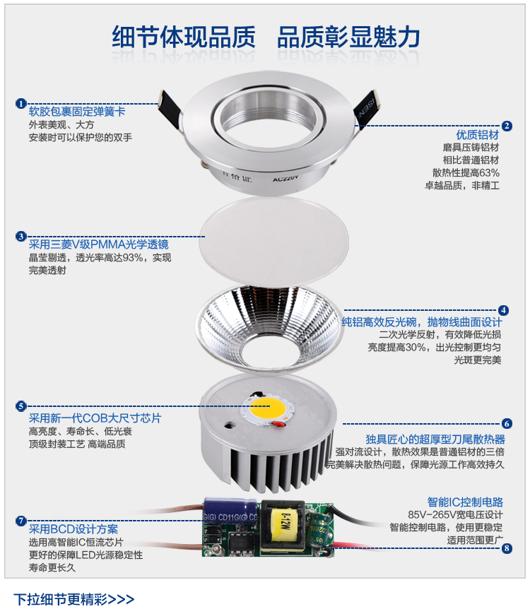 朗硕 led射灯COB芯片射灯筒灯过道灯走廊灯玄关灯餐厅卧室灯10WLS3022-10 高光银暖光