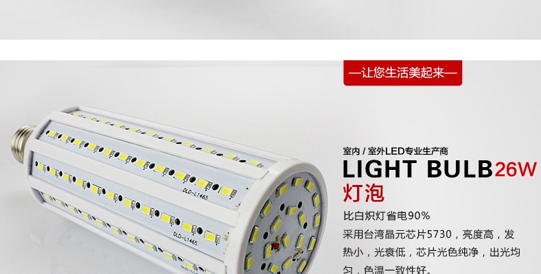 
                                        亮昀美 led灯泡灯玉米灯家居室内照明超亮e27大螺口球泡  QP021 白光 5W                