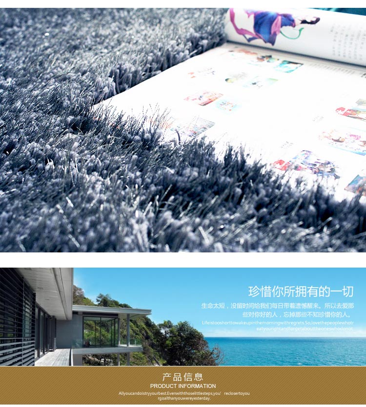 瑞恩 奢华弹力丝亮丝地毯 超厚柔软客厅茶几地毯卧室床边毯  2*3米 黑白色 160*230cm