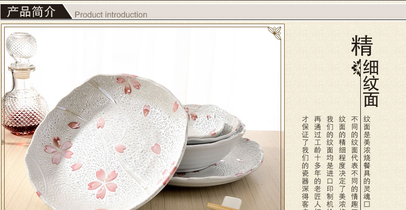 日本餐具 进口陶瓷 日本陶瓷 美浓烧餐具樱花盘子碗碟套装 陶瓷碗日式碗 PHY12345 PHY-3P 大汤碗