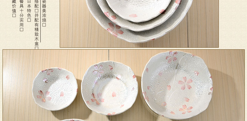 日本餐具 进口陶瓷 日本陶瓷 美浓烧餐具樱花盘子碗碟套装 陶瓷碗日式碗 PHY12345 PHY-3P 大汤碗