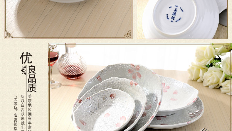 日本餐具 进口陶瓷 日本陶瓷 美浓烧餐具樱花盘子碗碟套装 陶瓷碗日式碗 PHY12345 PHY-3P 大汤碗