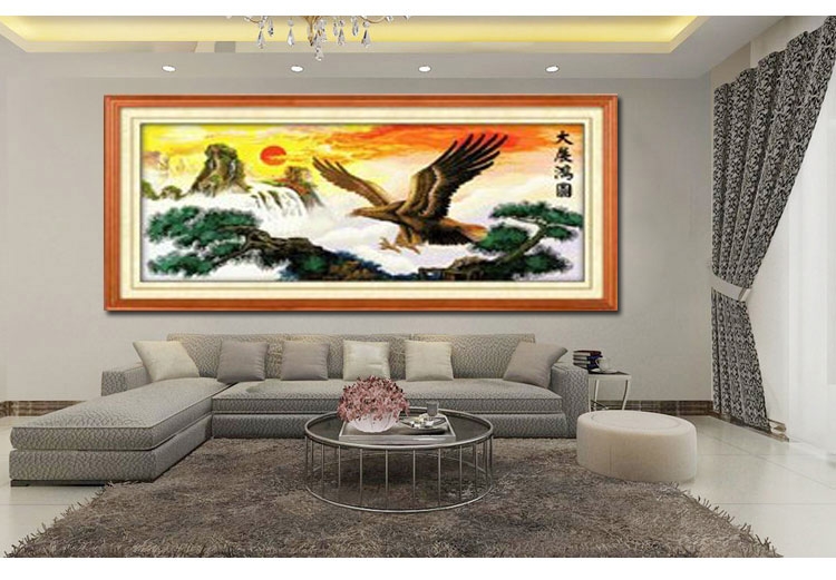 
                                        千思梦妍印花十字绣大展宏图全景老鹰旭日东升2米客厅大画大展鸿图                