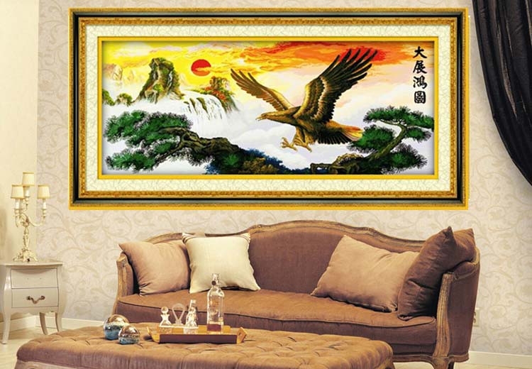 
                                        千思梦妍印花十字绣大展宏图全景老鹰旭日东升2米客厅大画大展鸿图                