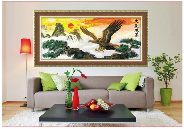 
                                        千思梦妍印花十字绣大展宏图全景老鹰旭日东升2米客厅大画大展鸿图                