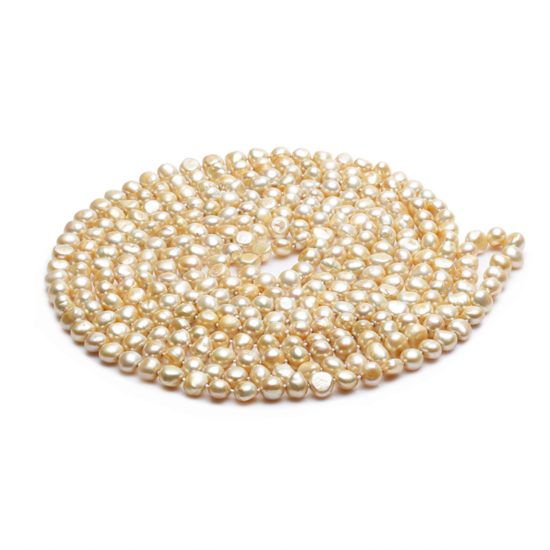 千玺珠宝 天然浅黄色淡水珍珠项链 256<em>厘米</em>超