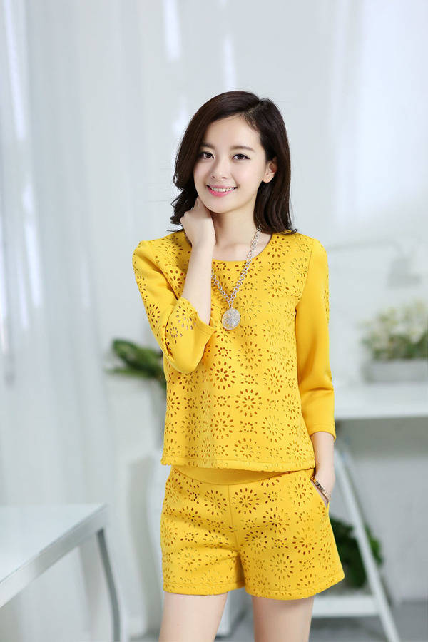 衣米丽2014新款春秋<em>雪纺</em>中<em>长袖套装短裤</em>YML