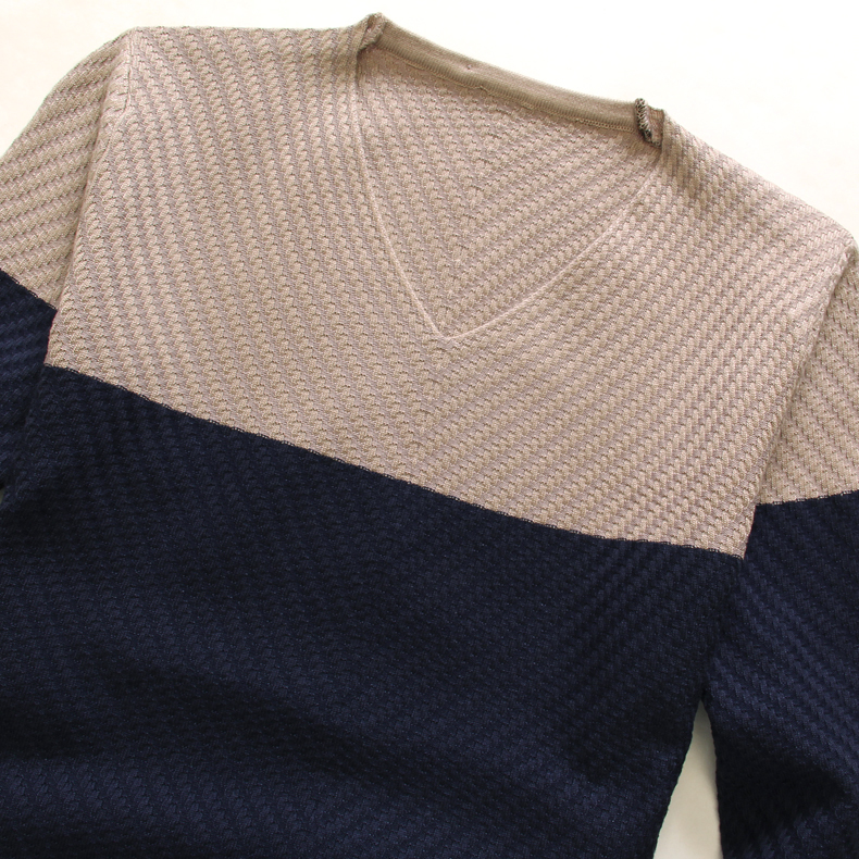 秋冬新品<em>男士针织毛衣</em> 时尚拼色套头针织衫男