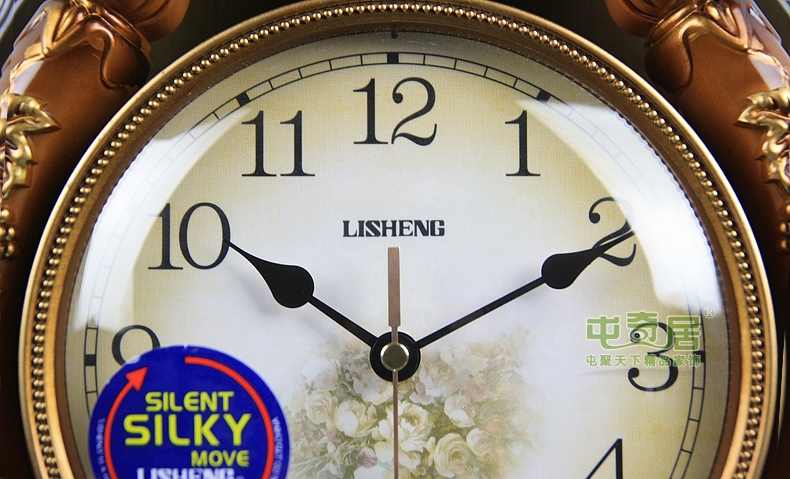 
                                                            丽盛（LISHENG）正品中号欧式客厅静音挂钟/挂表/卧室钟表/餐厅摆钟时钟 浅黄色                
