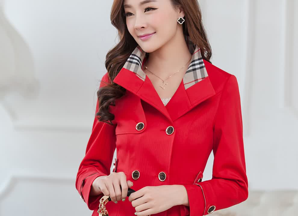 预售斯黛欧<em>风衣</em>+2014春装新款<em>女装</em>韩版<em>修身</em>立