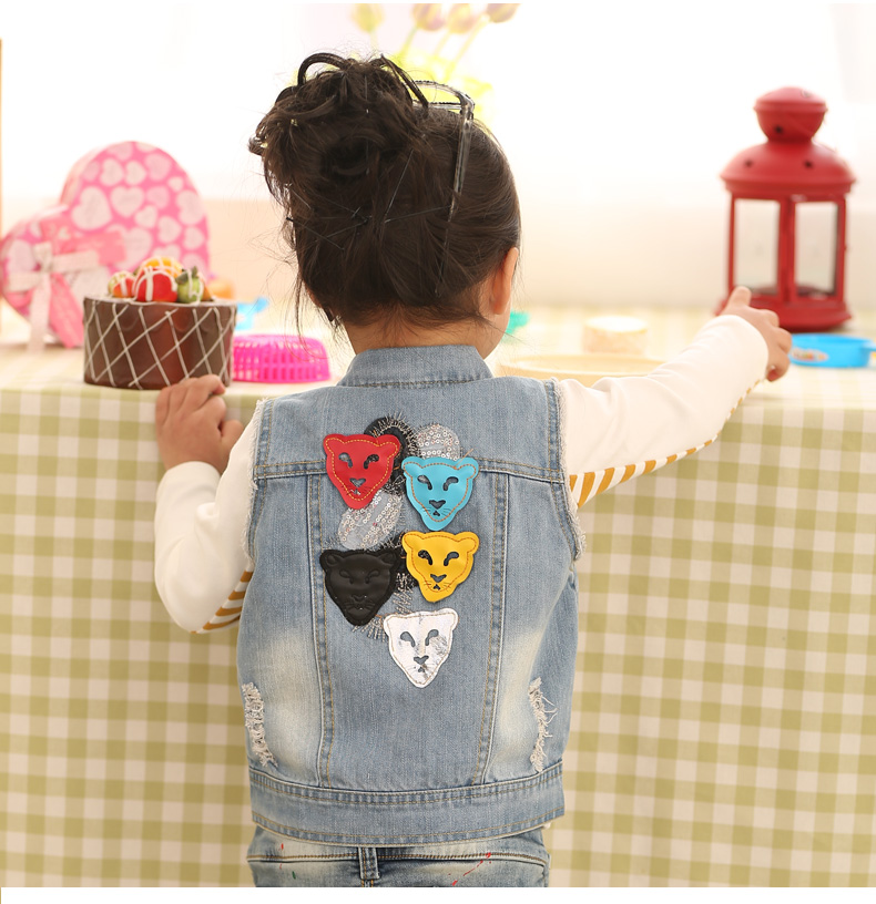 卡诺提克 <em>儿童</em>牛仔<em>马甲 </em>女童背心<em>外套</em> <em>春</em>款特价