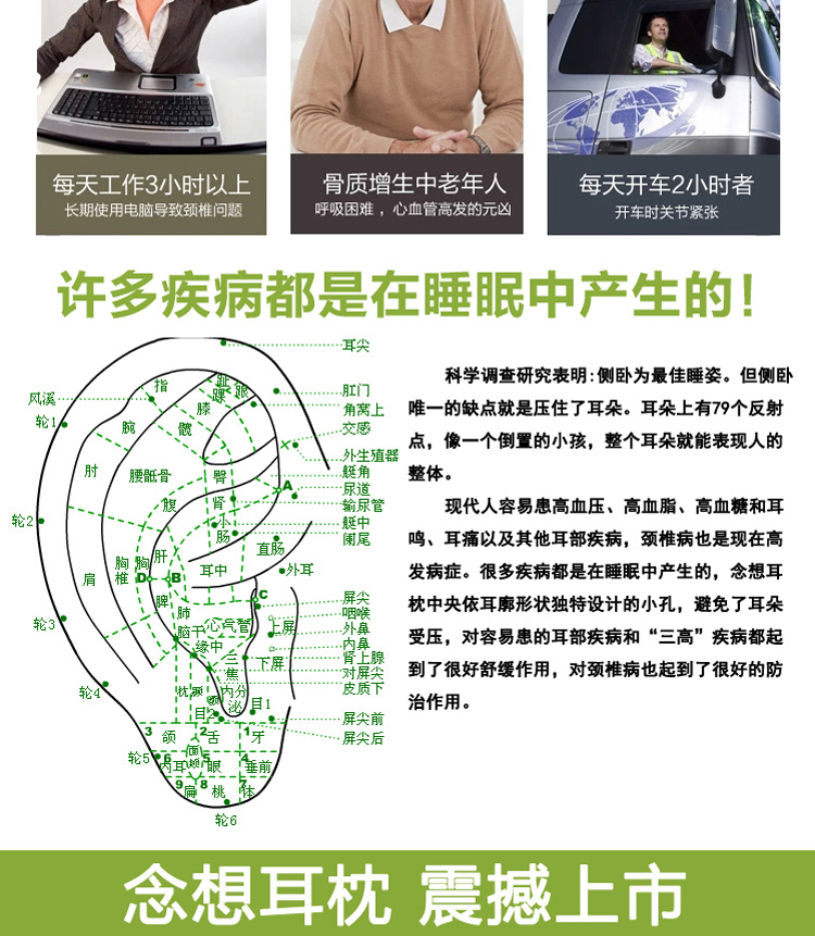 念想保健荞麦枕头芯颈椎枕助睡眠不压耳朵枕头两孔耳枕 蓝色 两孔