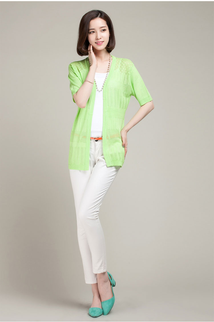 擅变2014夏季新品<em>时尚镂空</em>钩花<em>针织衫女开衫</em>