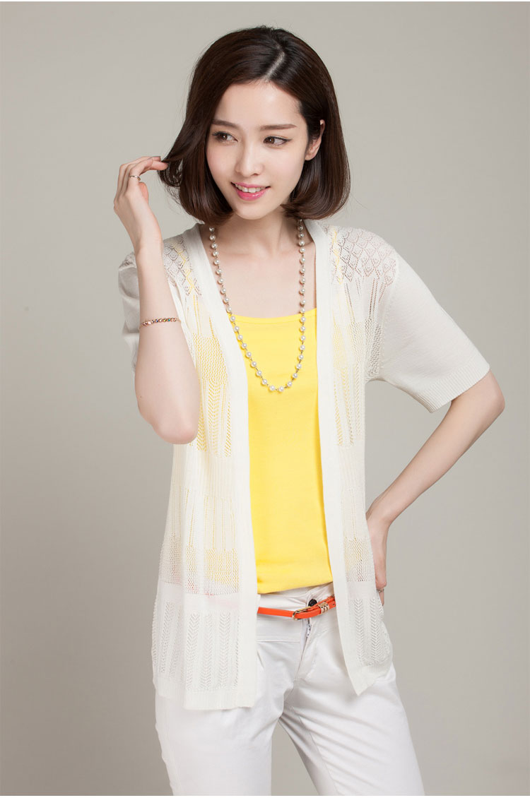 擅变2014夏季新品<em>时尚镂空</em>钩花<em>针织衫女开衫</em>