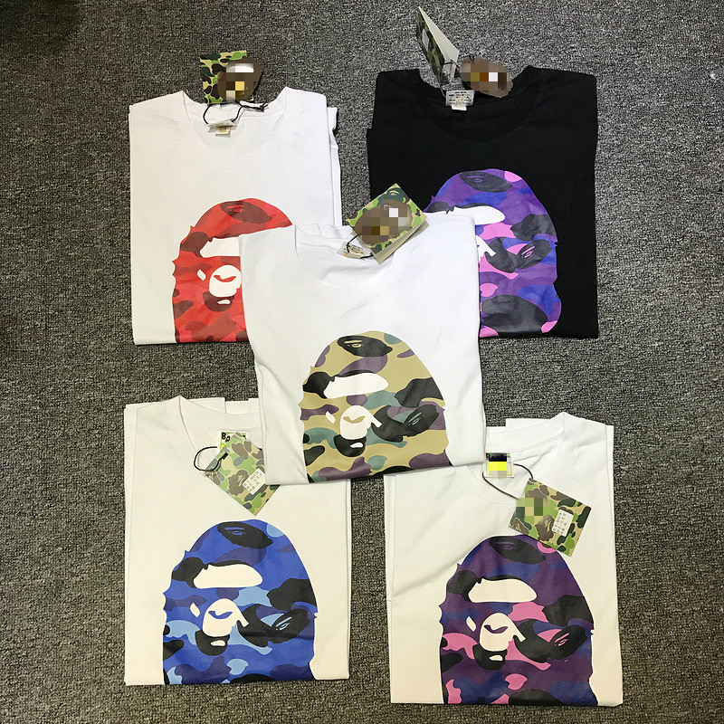 ea日系潮牌bape多色迷彩猴子印花纯棉印花男女款t恤男士圆宽松时尚