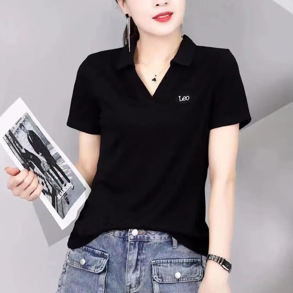 话语新款短女韩版美妆工具修身休闲女运动翻领 黑白条纹 M码
