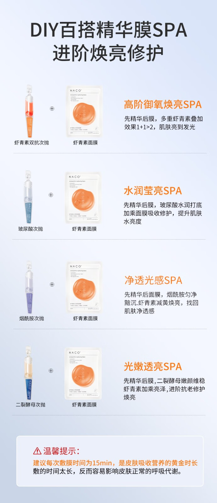 NACO虾青素水光莹润面膜熬夜补水保湿去暗沉淡黄提亮肤色急救面膜 虾青素面膜5盒（27片）