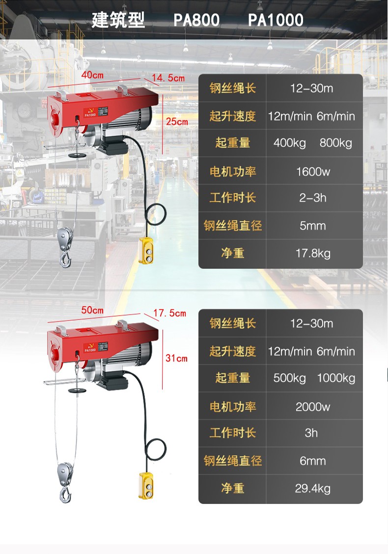 宏工单项微型电动葫芦220v家用小型吊机1/0.