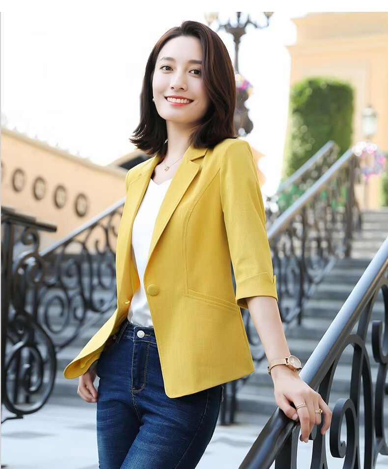 安依莲白色小西装外套女春秋装新款2020韩版休闲七分袖西服上衣中袖
