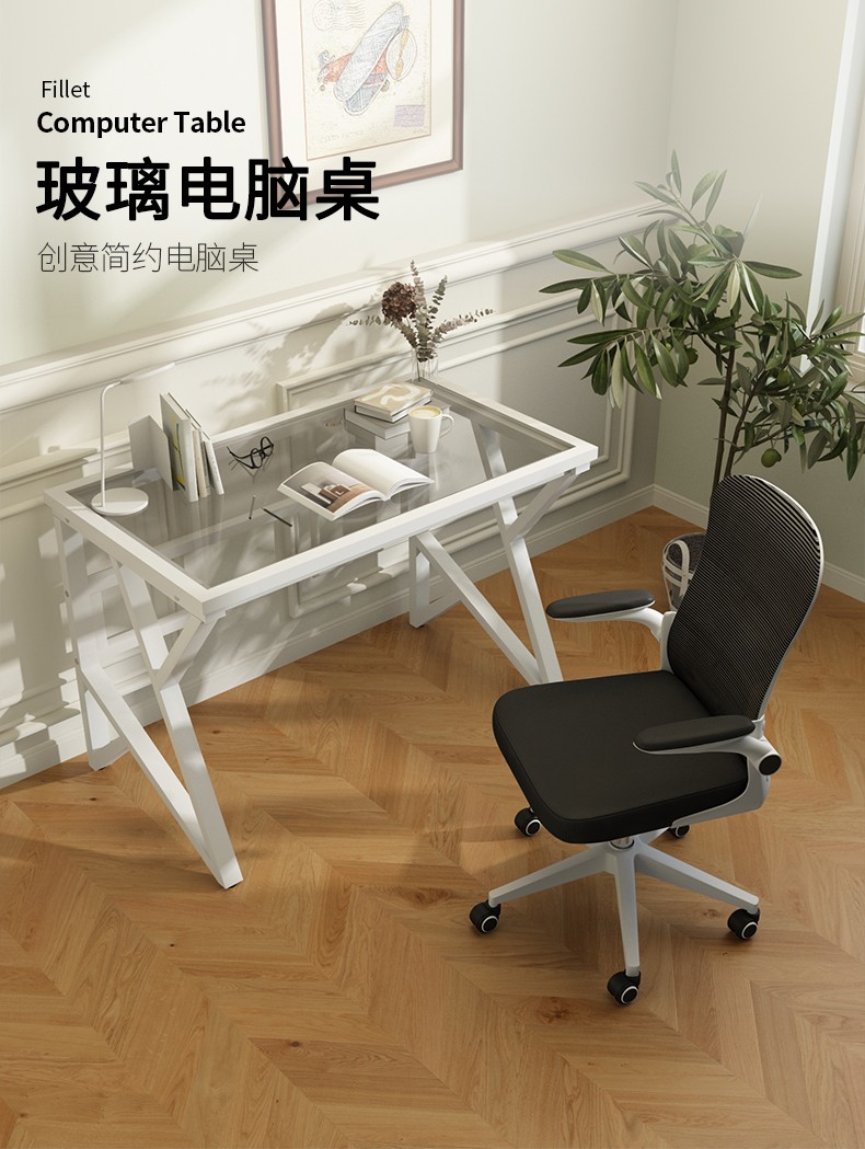 哈骆顿（HALODN） 电脑桌台式 轻奢电脑台式桌家用现代简约玻璃书桌办公室桌子学生写字书桌 【单桌】白色透明玻璃120*60