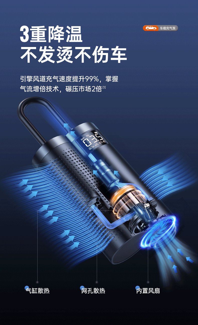 图拉斯（TORRAS）车载充气泵 汽车充气泵车载加气泵无线便携多功能预设胎压数显轮胎打气筒摩托自行车-升级款