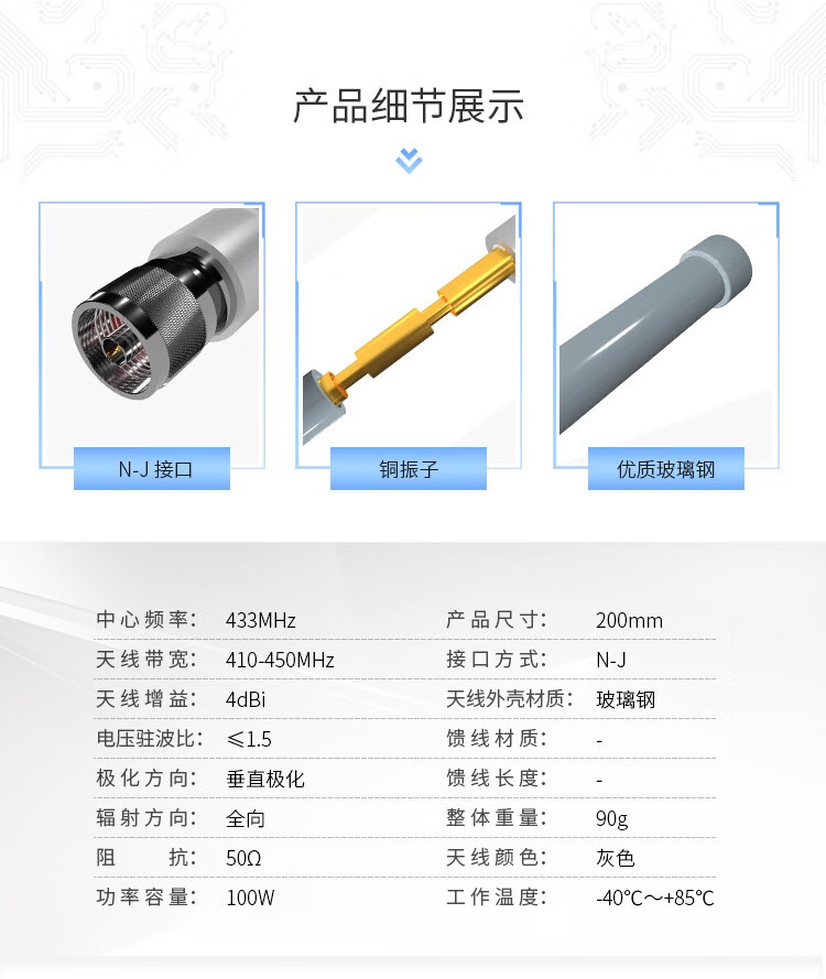 4，億佰特433M玻璃鋼天線全曏高增益外置室外防水lora網關無線模塊基站測試 【玻璃鋼天線】TX433-BLG-120