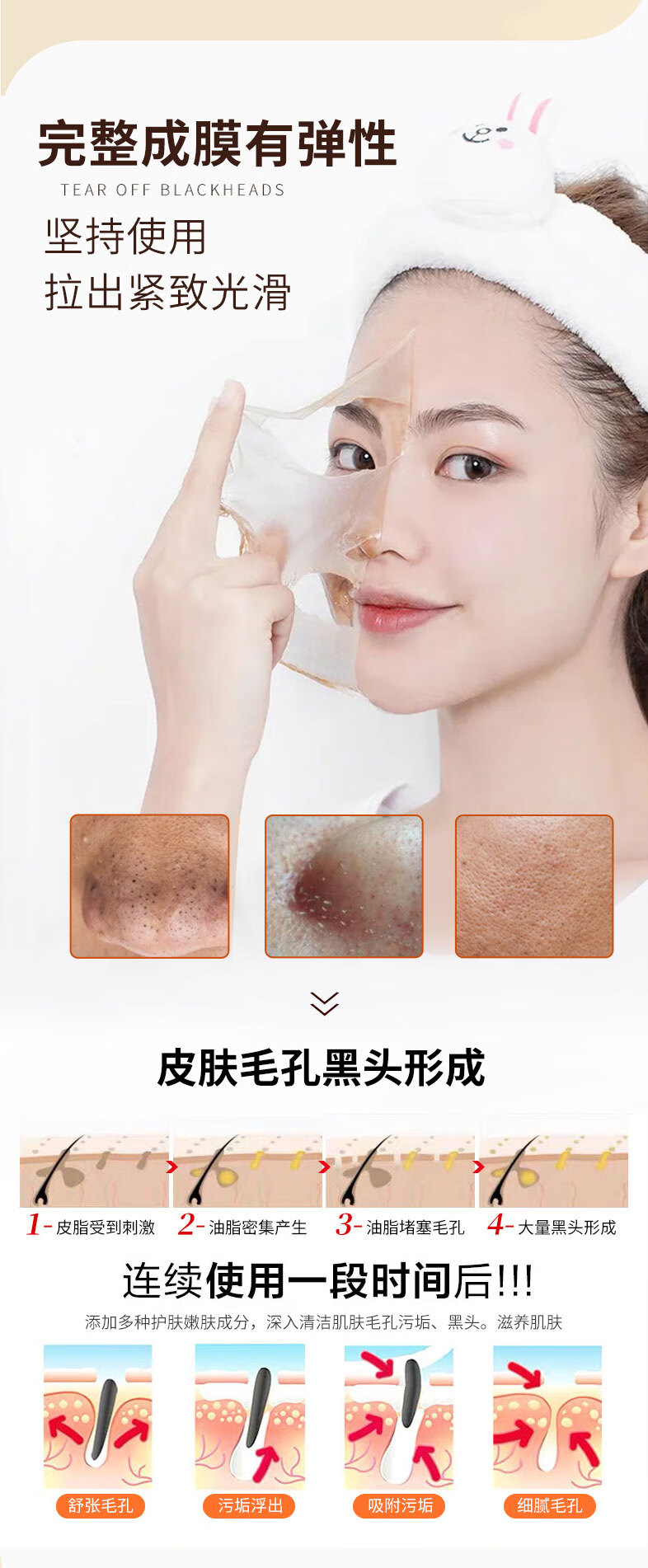佰束去黑头撕拉面膜黑头鼻贴吸附毛孔清洁粉刺导出液收缩涂抹男女通用 去黑头撕拉面膜x2支
