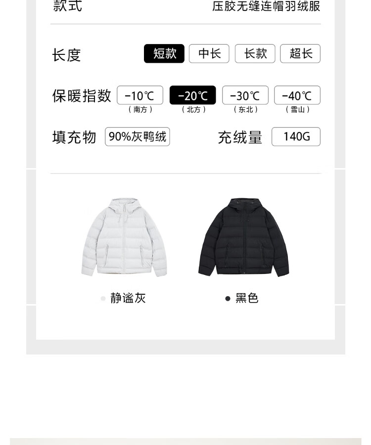 杰克·琼斯（JACK&JONES）男羽绒服连帽保暖泼水E41装秋冬新款时尚百搭户外鸭绒短款防泼水连帽羽绒服男保暖外套 E41 黑色 170/92A/S详情图片4