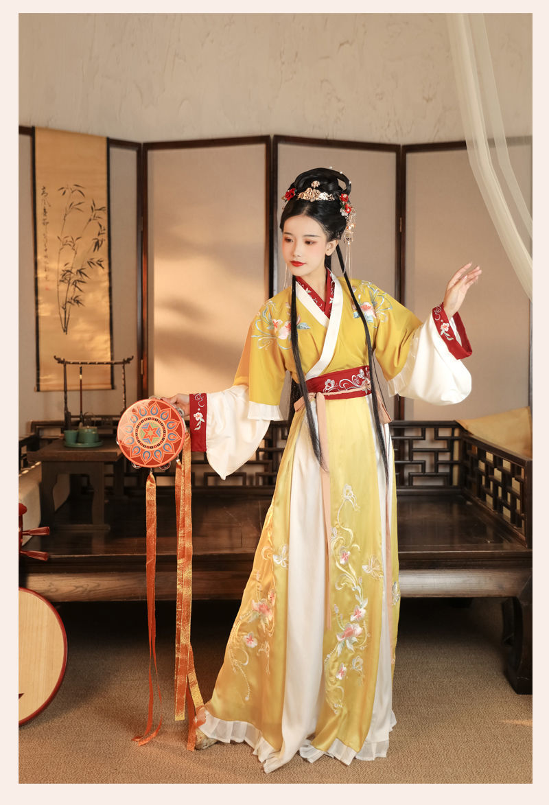 秋冬新款洞牧原创牧嫣然汉服女中国风晋制齐腰交领仙气襦裙春夏黄色三
