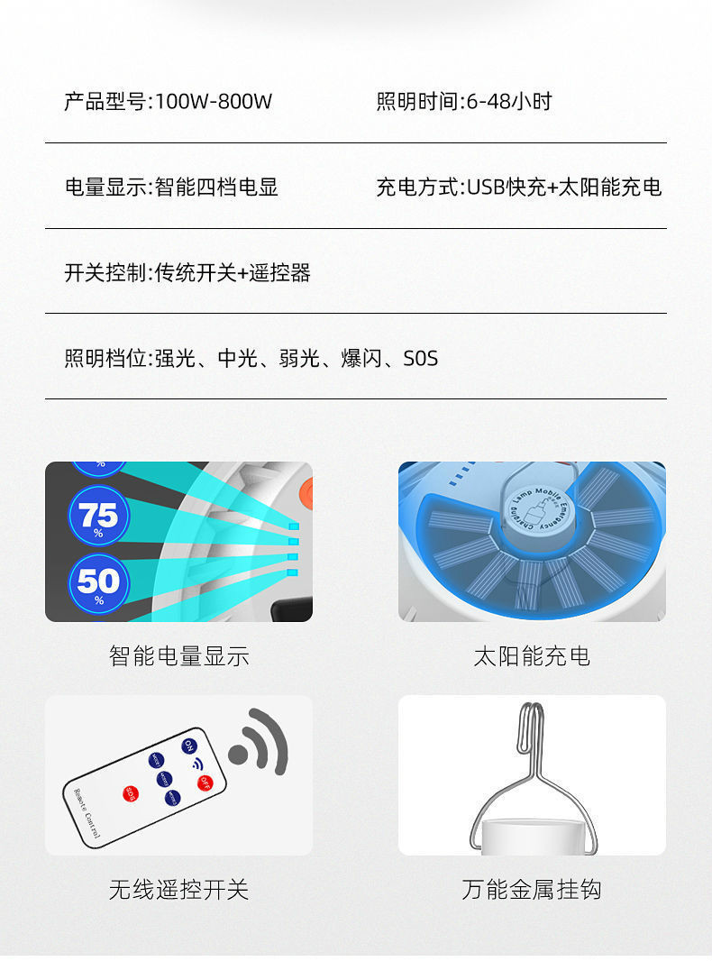 充电节能灯摆地摊用led太阳能充电灯泡夜市摆摊移动户外带充电宝节能