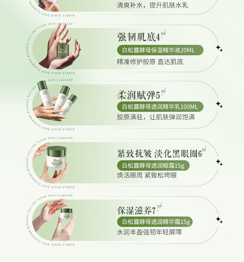肌琳莎（JILINSHA）白松露酵母抗皱补水保湿护紧致弹嫩精华面部护肤套装 白松露酵母七件套*1盒