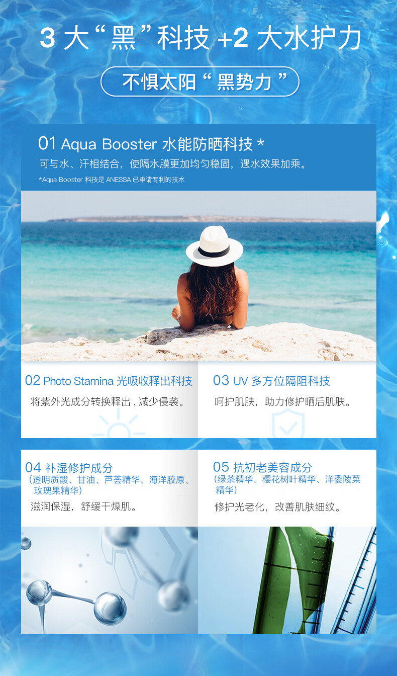 安热沙（Anessa）日本进口Anessa安耐晒小金瓶防晒霜  安热沙防晒霜 防水防汗水能 小金瓶 90ml 新版大容量