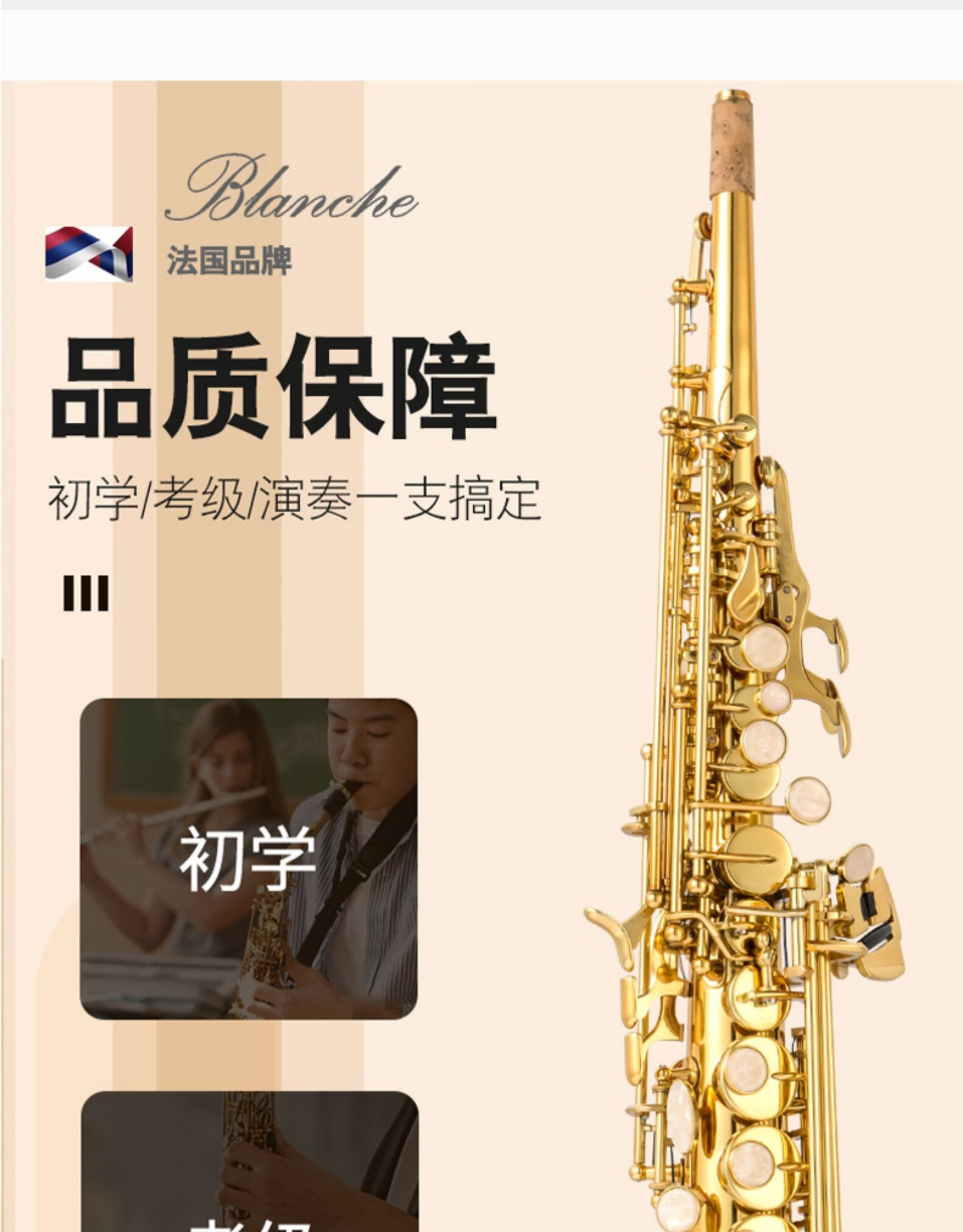 法国布兰琪blanche萨克斯降b调高音萨克斯一体管风乐器初学者专业演奏