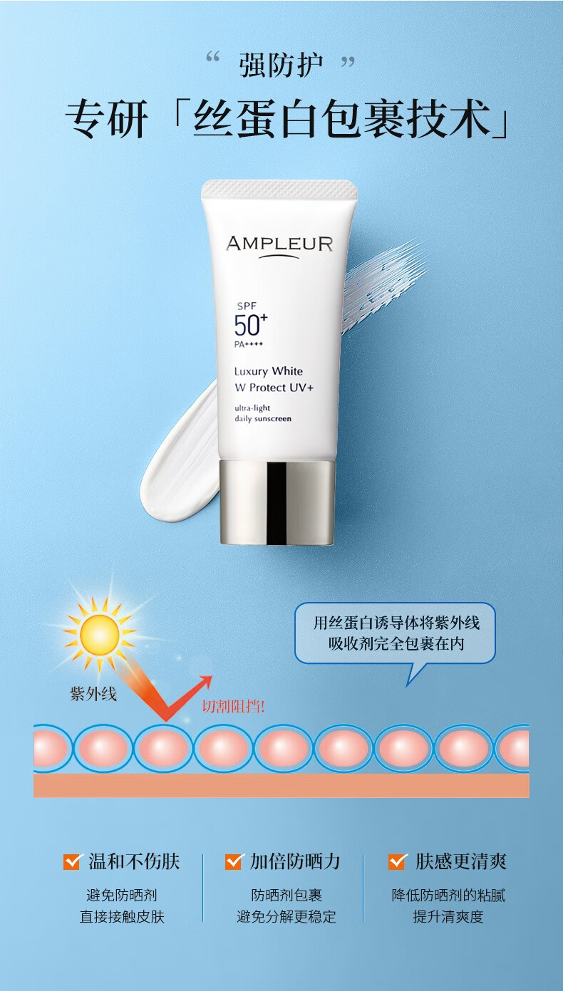AMPLEUR 日本进口防晒霜SPF50+PA++++清透防晒精华乳30g小白伞隔离紫外线防蓝光 【限量推荐】限量1支装防晒 护肤必备