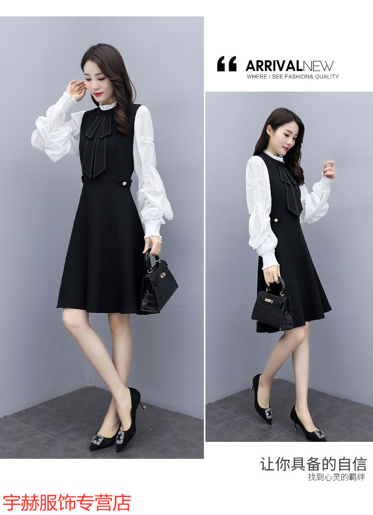 2020年春款流行款女装韩版名媛连衣裙黑色法式裙子轻熟风气质洋气