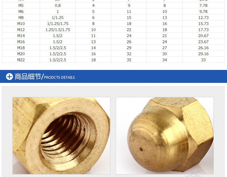m3m4m6m8m10m12m16m18m20gb923黄铜盖形螺母螺帽半圆球型装饰螺丝 m14