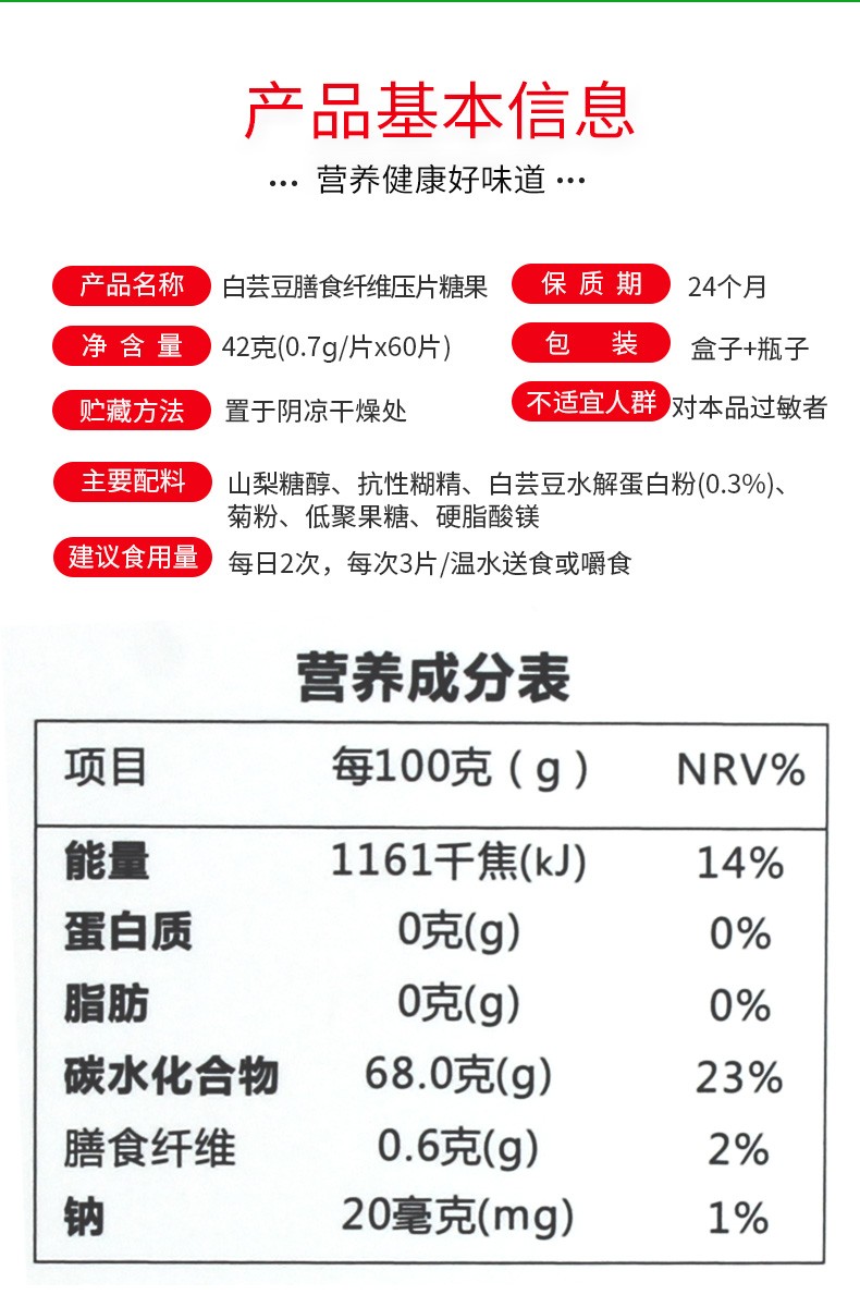 白雲山白芸豆咀嚼片脂肪膳食纤维李夫人断糖控油碳水阻断剂压片糖果男女通用60片/瓶 2瓶装