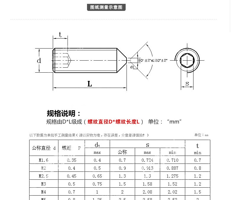 316不锈钢内六角尖端紧定螺钉无头螺栓顶丝机米止付螺丝m3m4m5m6 m3*3