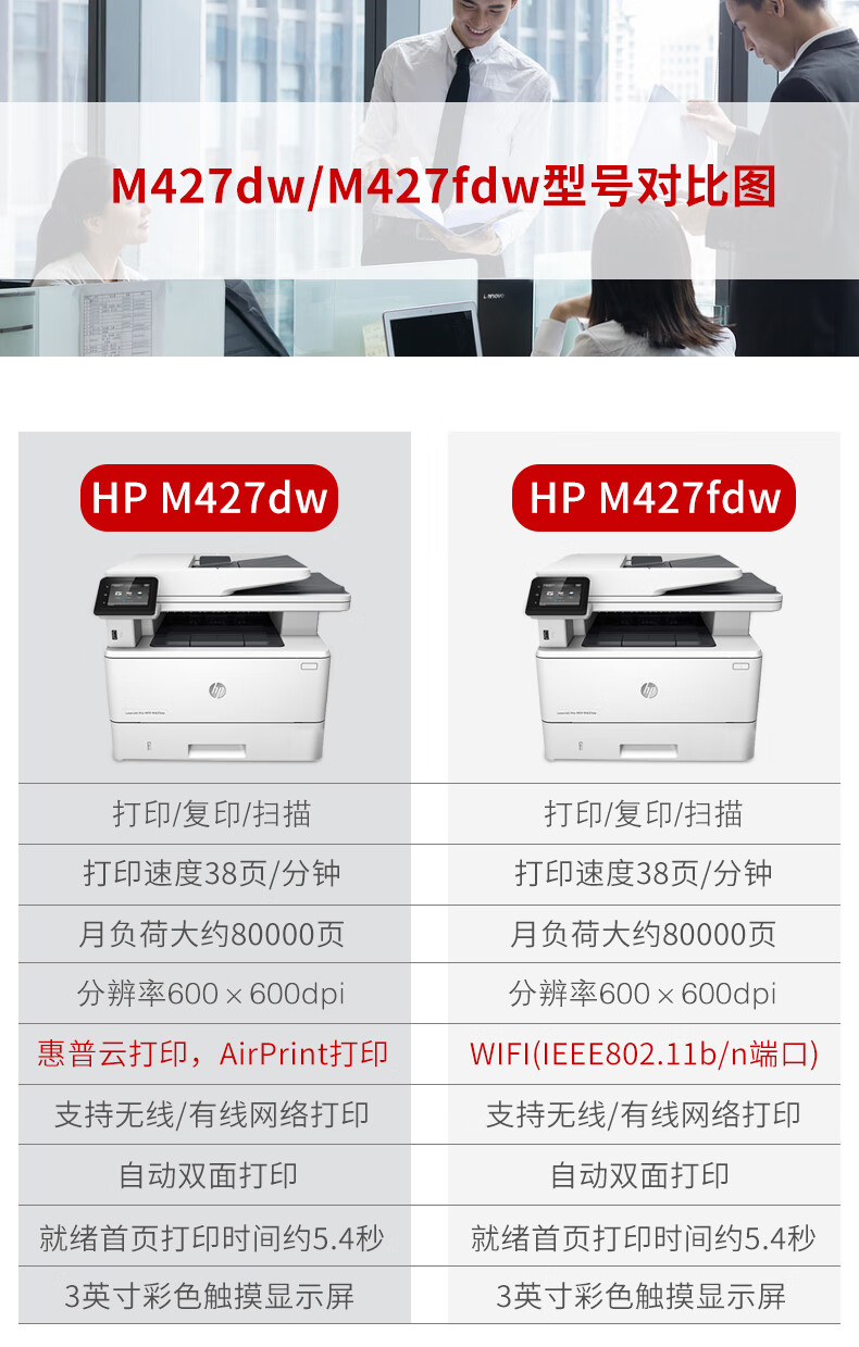 13，【二手95新惠普（HP）427dw/427fdw黑白激光打印機多功能一躰機無線自動雙麪打印複印掃描 427fdw 無線/雙麪/打印/複印/掃描/傳真