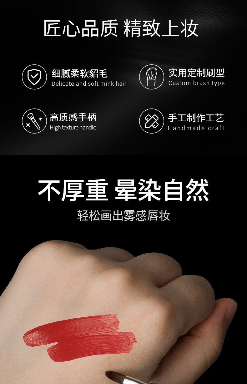 AOLANLA 美国唇刷新款可伸缩便携唇刷口红刷唇膏刷天然貂毛遮瑕化妆刷 银色