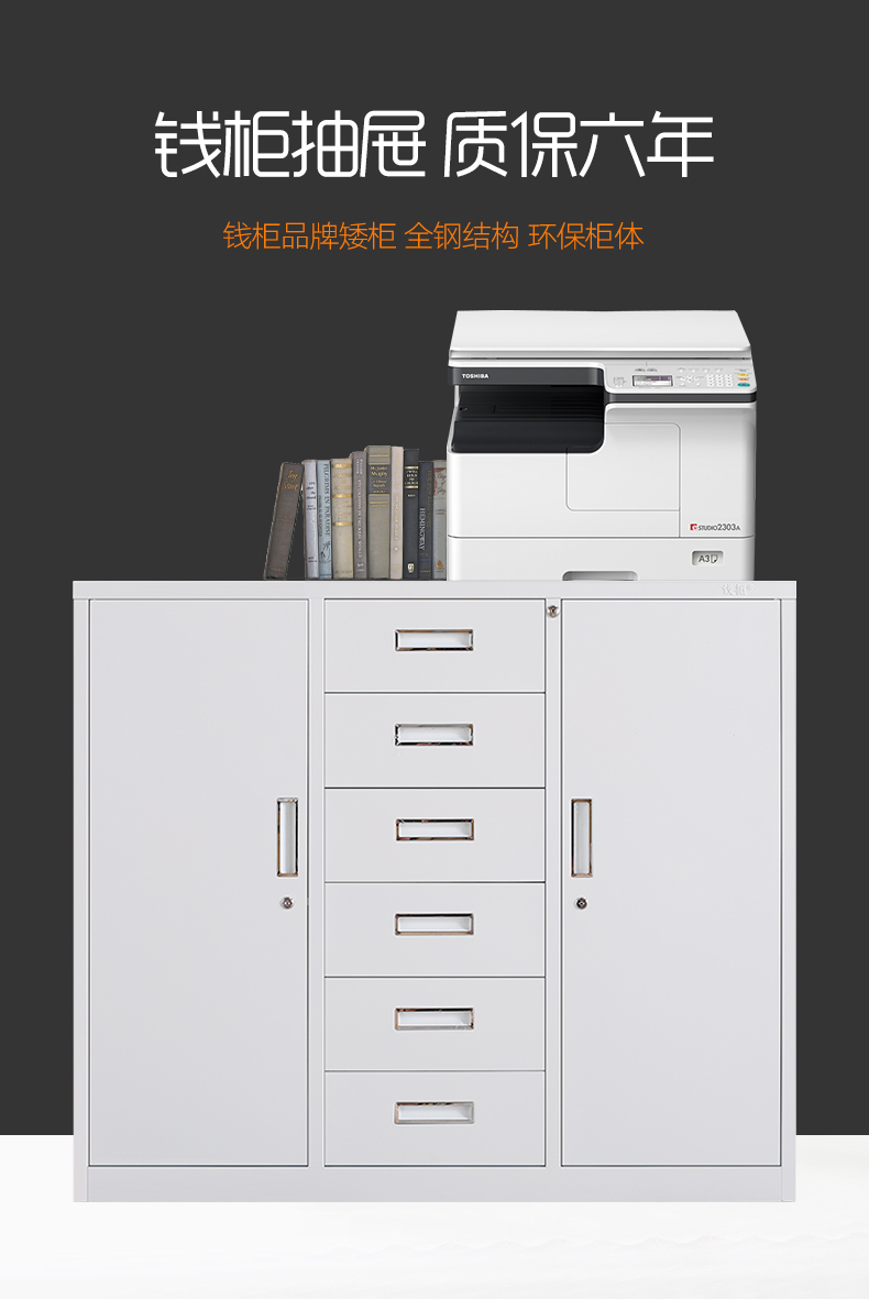 钱柜 钢制六斗三抽屉矮柜文件柜铁皮柜带锁储物柜办公柜子工具柜鞋帽柜目录柜(特制加厚) 宽偏三丨900高