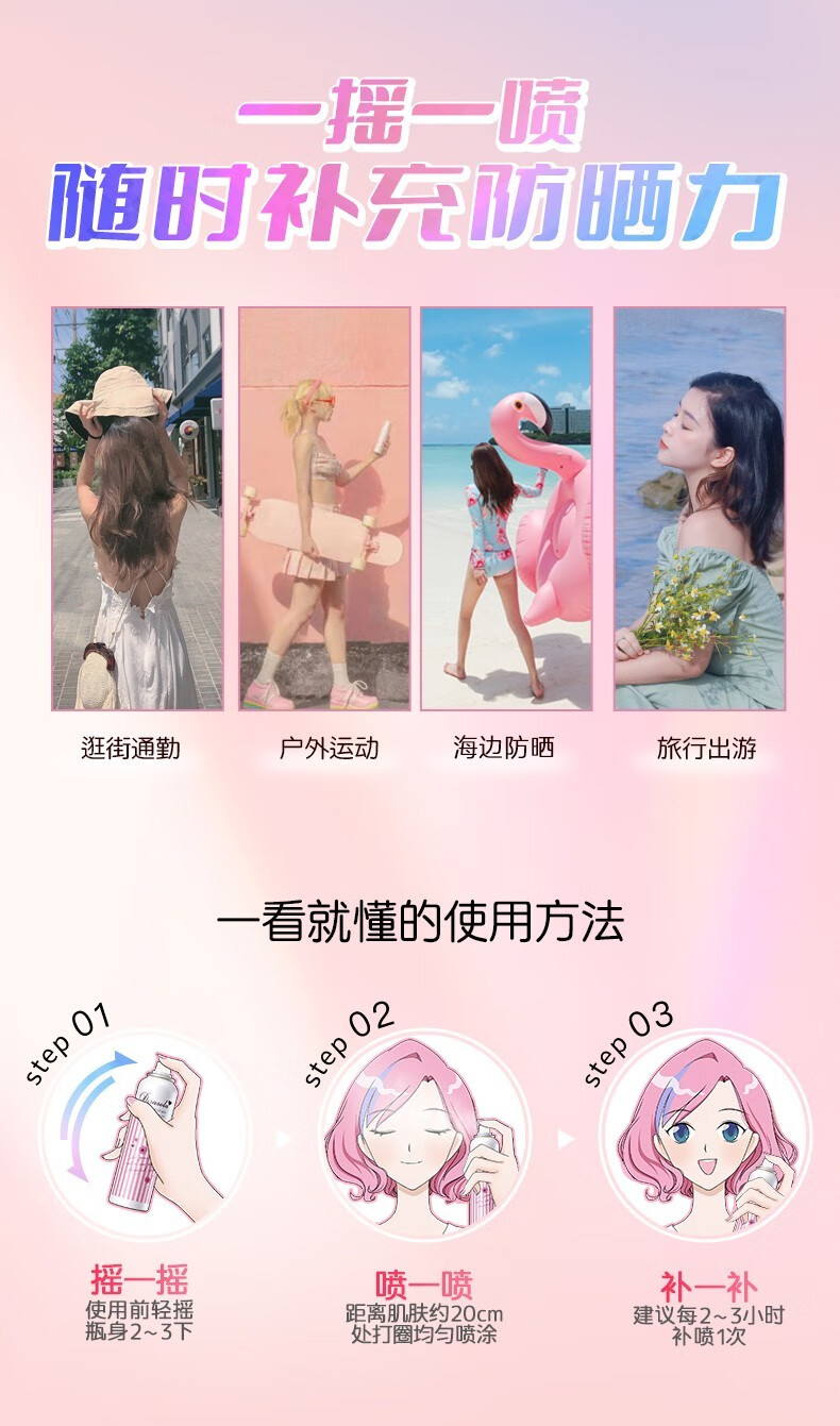 娜丽丝防晒喷雾男女面部防晒霜户外军训防水防汗紫外线隔离学生spf50+ 1瓶装*140ml