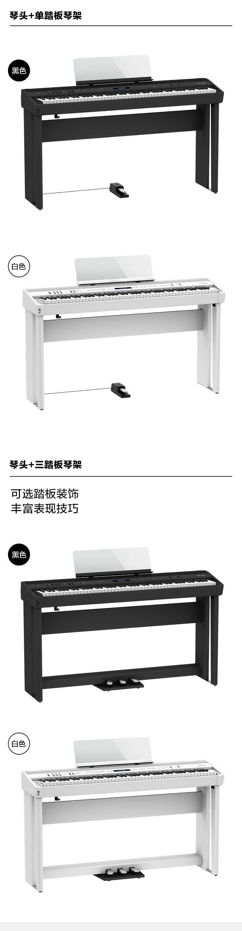 Roland罗兰电钢琴FP60X/FP90X 专业演奏舞台钢琴 88键重锤智能电子钢琴 FP60X-WH白色+原装木架+三踏板+配件礼包