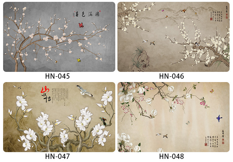 新中式电视背景墙壁纸古典花鸟立体壁布大气客厅墙纸沙发卧室墙布环保