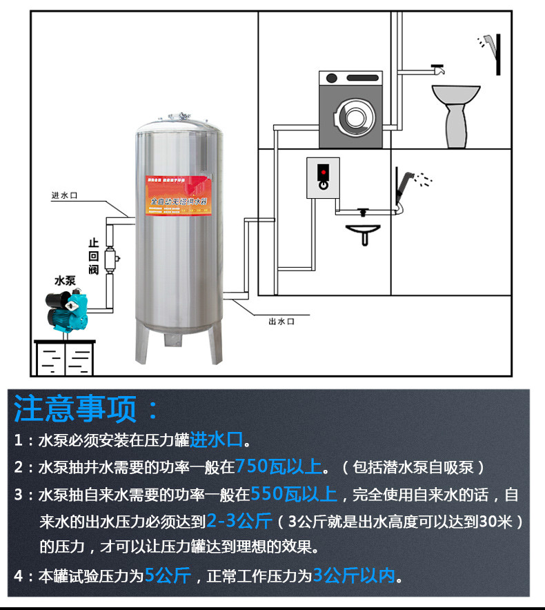 无塔上水器 全自动供水器家用304不锈钢压力罐水泵用水塔水箱自来水