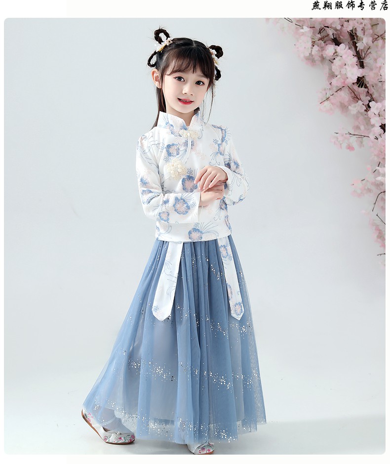 小孩子3岁5-6岁8岁洋气女童汉服秋冬装长袖儿童唐装襦裙古装超仙公主